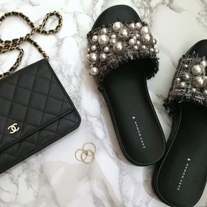 Zara black pearl slides - size 40 (US 9)